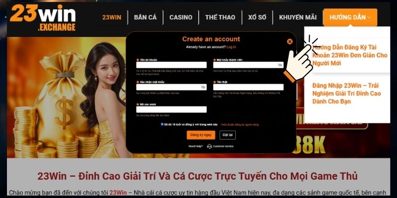 Hướng dẫn chi tiết các bước đăng ký 23Win